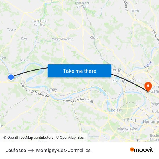 Jeufosse to Montigny-Les-Cormeilles map