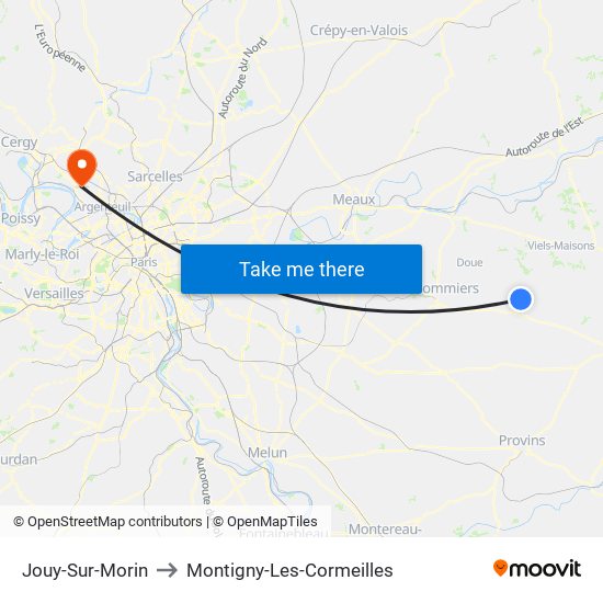 Jouy-Sur-Morin to Montigny-Les-Cormeilles map