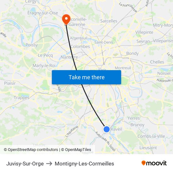 Juvisy-Sur-Orge to Montigny-Les-Cormeilles map
