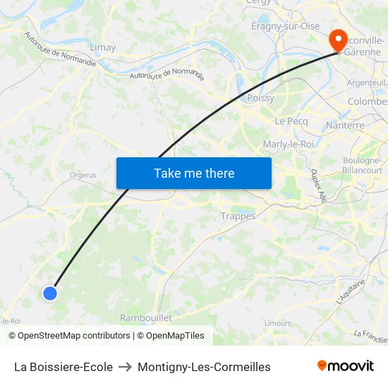 La Boissiere-Ecole to Montigny-Les-Cormeilles map
