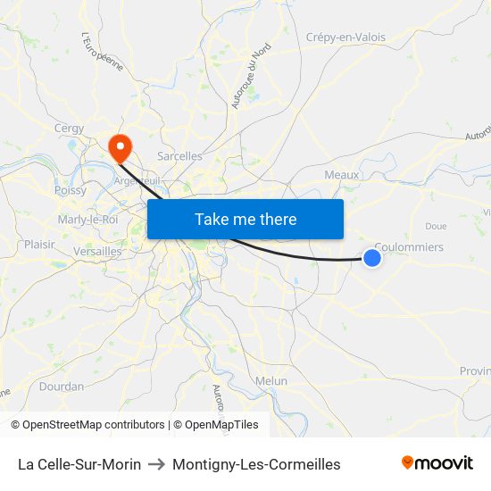 La Celle-Sur-Morin to Montigny-Les-Cormeilles map