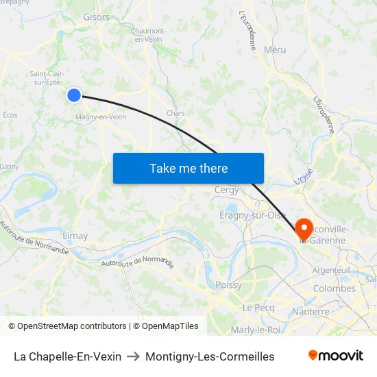 La Chapelle-En-Vexin to Montigny-Les-Cormeilles map