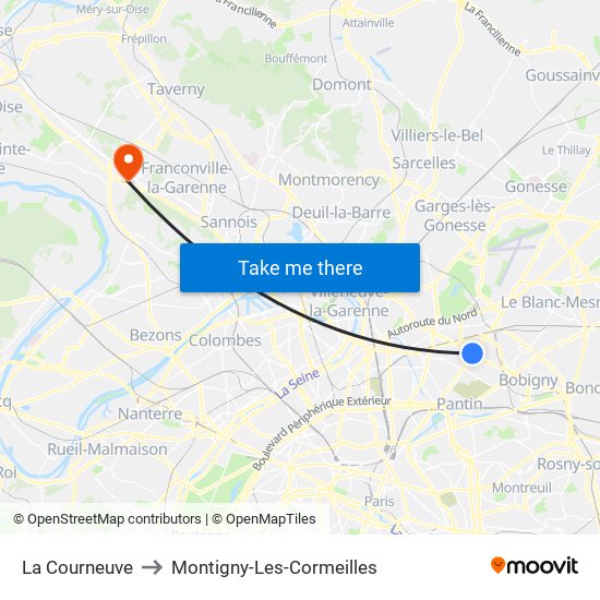 La Courneuve to Montigny-Les-Cormeilles map