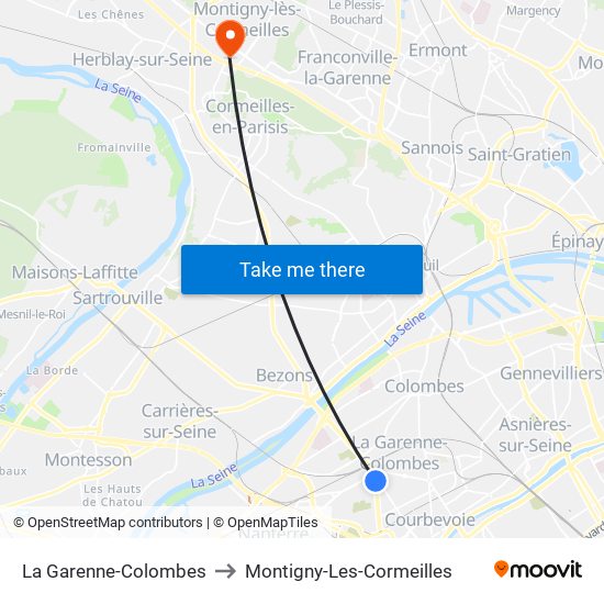 La Garenne-Colombes to Montigny-Les-Cormeilles map