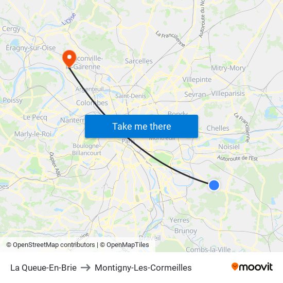 La Queue-En-Brie to Montigny-Les-Cormeilles map