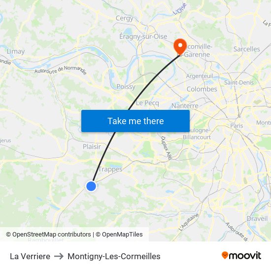 La Verriere to Montigny-Les-Cormeilles map