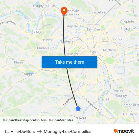 La Ville-Du-Bois to Montigny-Les-Cormeilles map