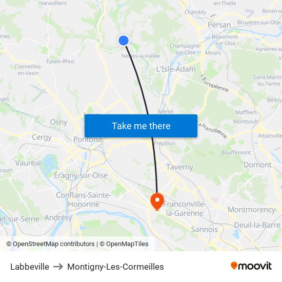 Labbeville to Montigny-Les-Cormeilles map