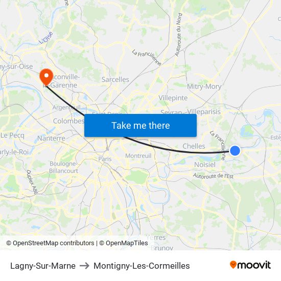 Lagny-Sur-Marne to Montigny-Les-Cormeilles map
