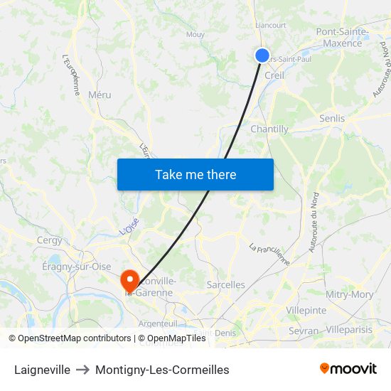 Laigneville to Montigny-Les-Cormeilles map