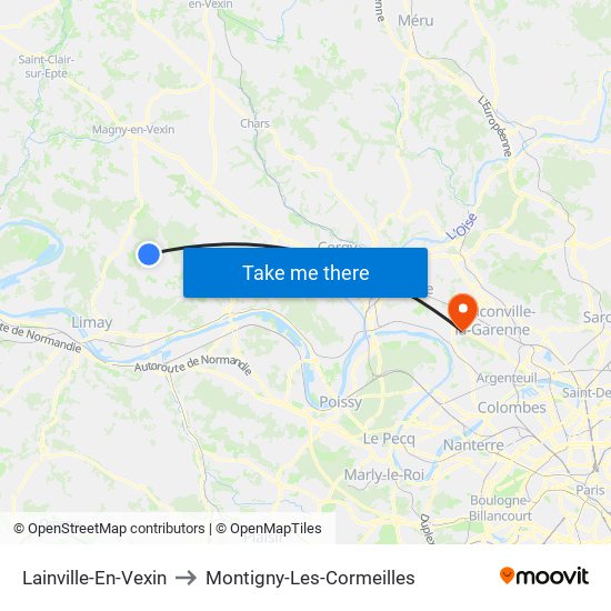 Lainville-En-Vexin to Montigny-Les-Cormeilles map