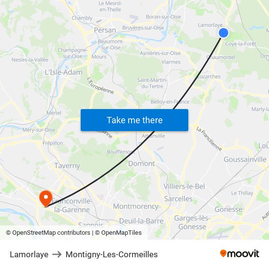 Lamorlaye to Montigny-Les-Cormeilles map