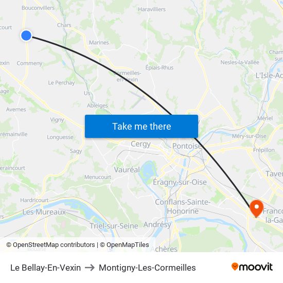 Le Bellay-En-Vexin to Montigny-Les-Cormeilles map