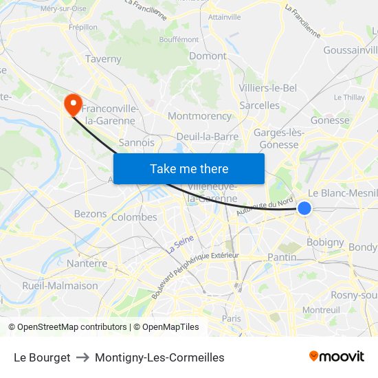 Le Bourget to Montigny-Les-Cormeilles map