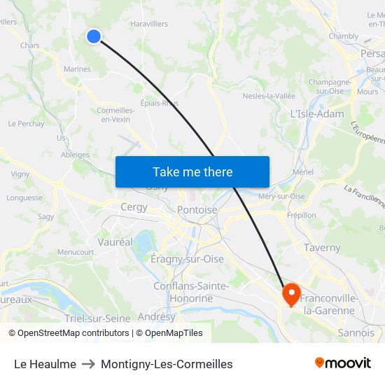 Le Heaulme to Montigny-Les-Cormeilles map