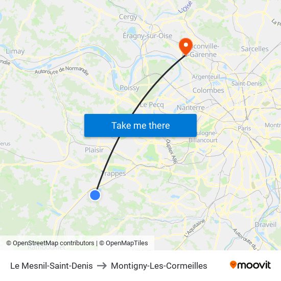 Le Mesnil-Saint-Denis to Montigny-Les-Cormeilles map