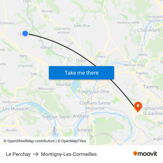 Le Perchay to Montigny-Les-Cormeilles map