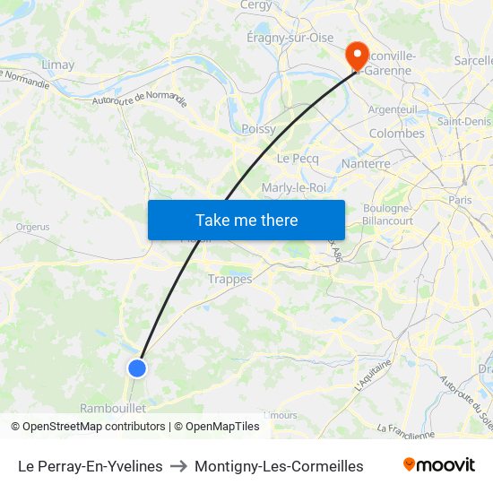 Le Perray-En-Yvelines to Montigny-Les-Cormeilles map