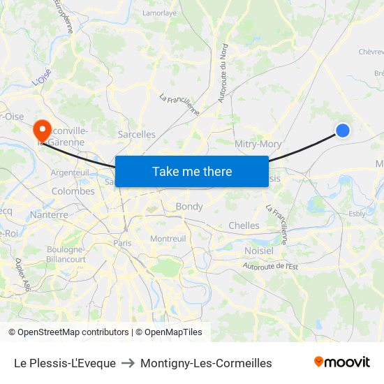 Le Plessis-L'Eveque to Montigny-Les-Cormeilles map
