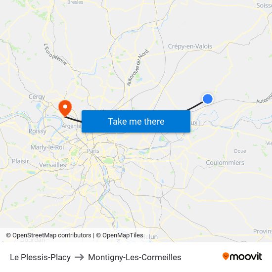 Le Plessis-Placy to Montigny-Les-Cormeilles map