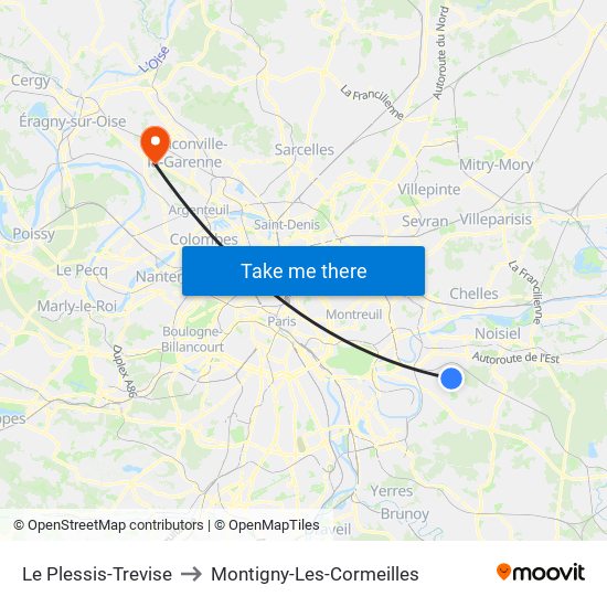 Le Plessis-Trevise to Montigny-Les-Cormeilles map