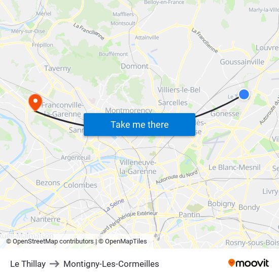 Le Thillay to Montigny-Les-Cormeilles map