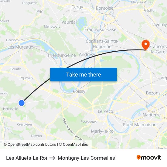 Les Alluets-Le-Roi to Montigny-Les-Cormeilles map