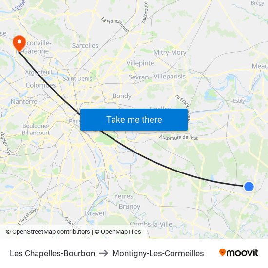 Les Chapelles-Bourbon to Montigny-Les-Cormeilles map