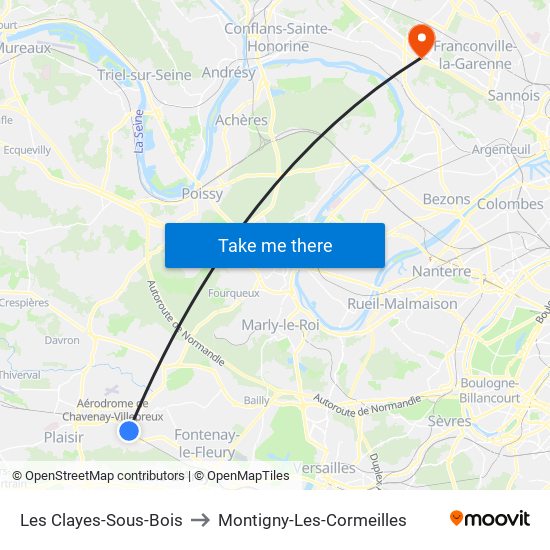 Les Clayes-Sous-Bois to Montigny-Les-Cormeilles map