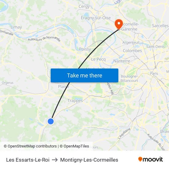Les Essarts-Le-Roi to Montigny-Les-Cormeilles map