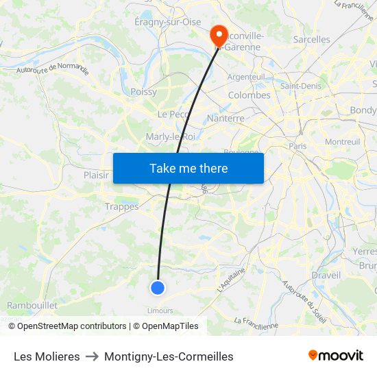 Les Molieres to Montigny-Les-Cormeilles map