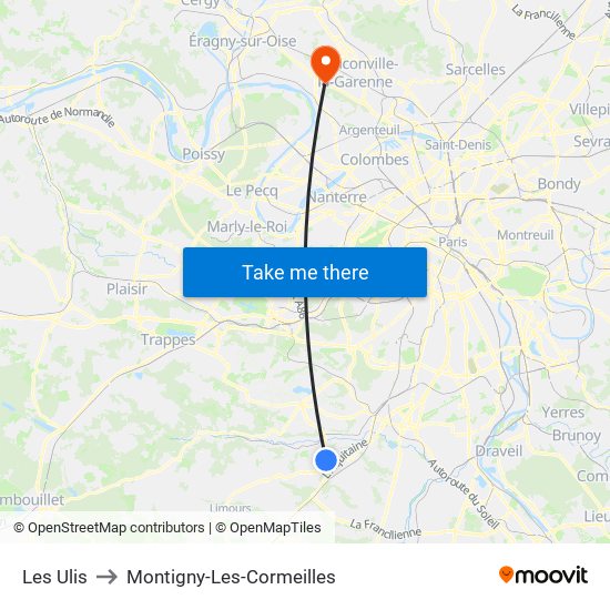 Les Ulis to Montigny-Les-Cormeilles map