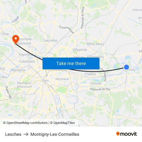 Lesches to Montigny-Les-Cormeilles map