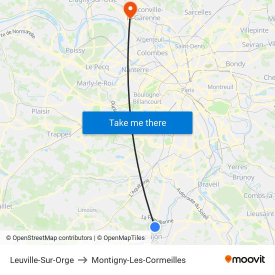 Leuville-Sur-Orge to Montigny-Les-Cormeilles map