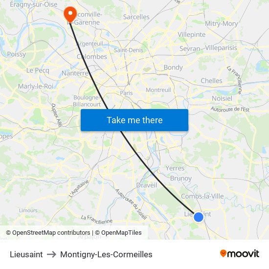 Lieusaint to Montigny-Les-Cormeilles map