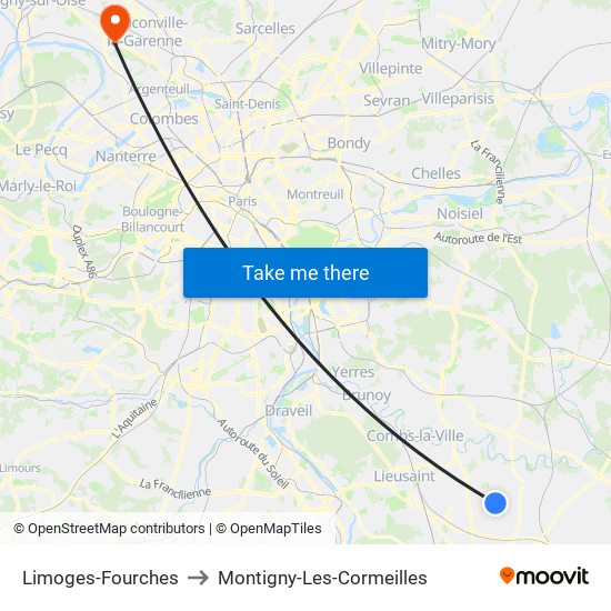 Limoges-Fourches to Montigny-Les-Cormeilles map
