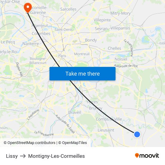Lissy to Montigny-Les-Cormeilles map