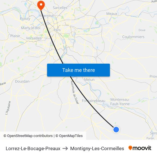 Lorrez-Le-Bocage-Preaux to Montigny-Les-Cormeilles map