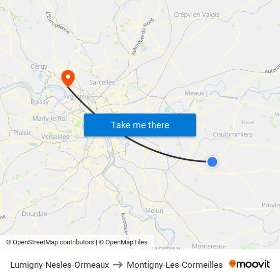 Lumigny-Nesles-Ormeaux to Montigny-Les-Cormeilles map