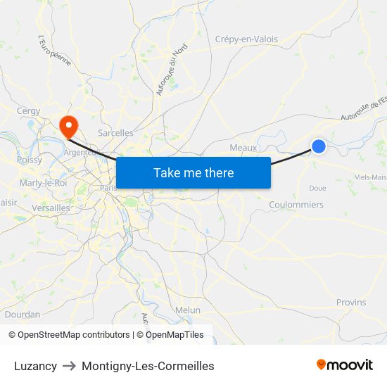 Luzancy to Montigny-Les-Cormeilles map