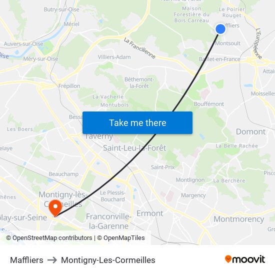 Maffliers to Montigny-Les-Cormeilles map