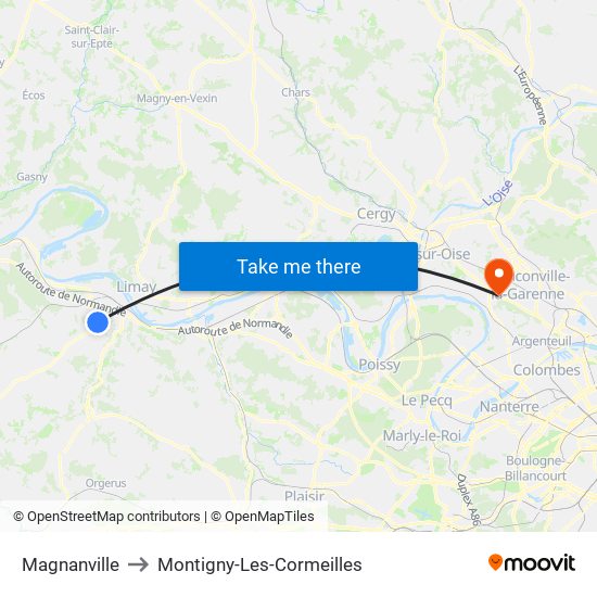 Magnanville to Montigny-Les-Cormeilles map