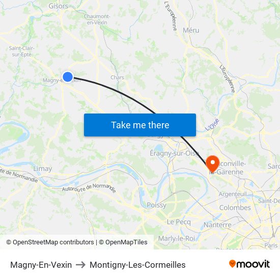 Magny-En-Vexin to Montigny-Les-Cormeilles map