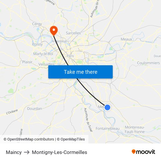 Maincy to Montigny-Les-Cormeilles map