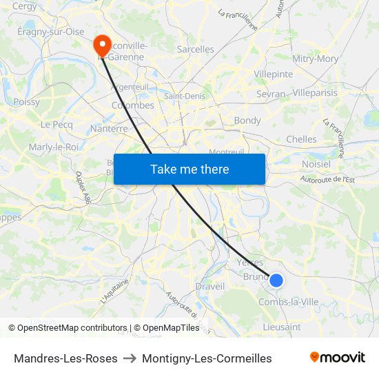 Mandres-Les-Roses to Montigny-Les-Cormeilles map