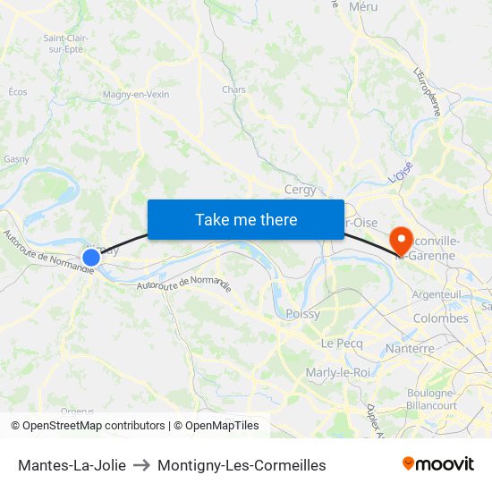 Mantes-La-Jolie to Montigny-Les-Cormeilles map