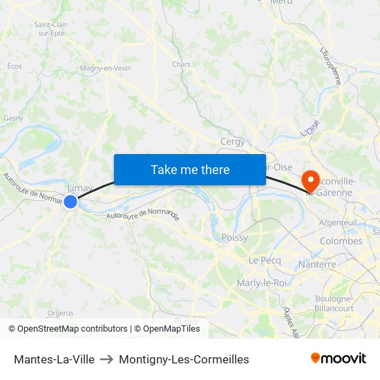 Mantes-La-Ville to Montigny-Les-Cormeilles map