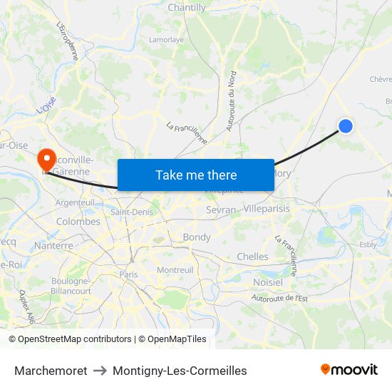 Marchemoret to Montigny-Les-Cormeilles map