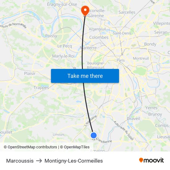 Marcoussis to Montigny-Les-Cormeilles map
