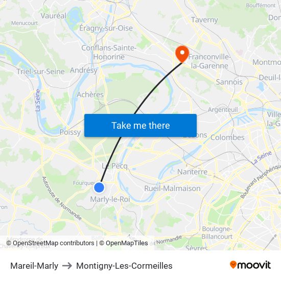 Mareil-Marly to Montigny-Les-Cormeilles map